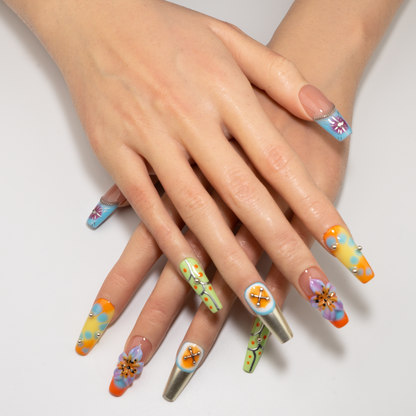 3D Flower Pearl Blue Press-On Nails