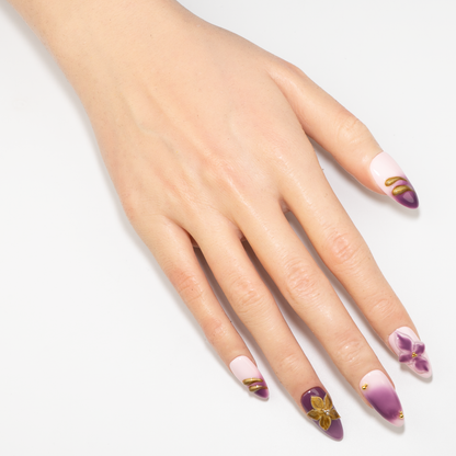 Purple Ombre 3D Floral Press-On Nails