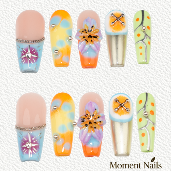 3D Flower Pearl Blue Press-On Nails