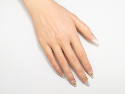 Green Daisy French Tip  Press-On Nails | Spring Floral