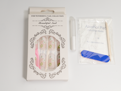 Green Daisy French Tip  Press-On Nails | Spring Floral