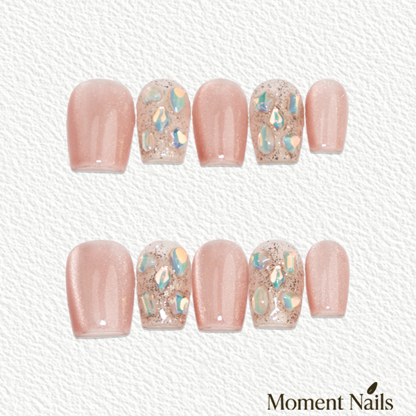 Pink Aurora Glitter Short Press-On Nails