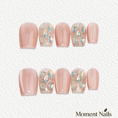 Pink Aurora Glitter Short Press-On Nails