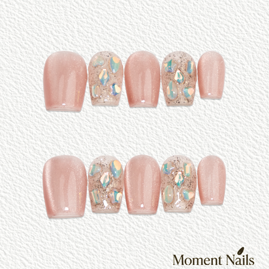 Pink Aurora Glitter Short Press-On Nails