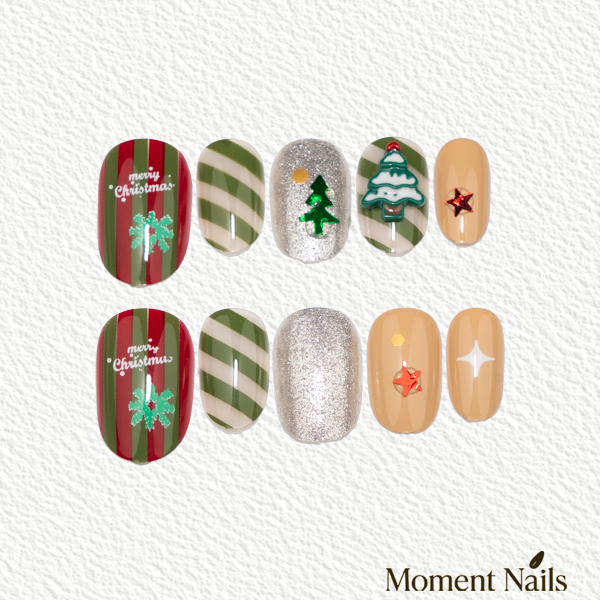 Winter Forest Christmas Tree Press-On Nails