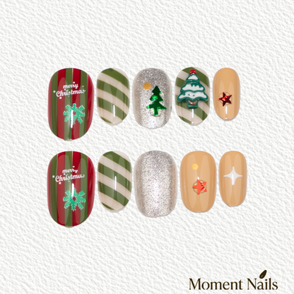 Winter Forest Christmas Tree Press-On Nails