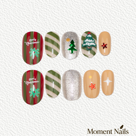 Winter Forest Christmas Tree Press-On Nails