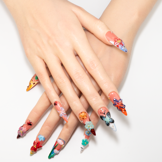 Handmade Floral Butterfly Crystal Fake Nails