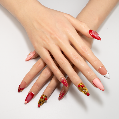 3D Flower Red Pink Design Press-On Nails