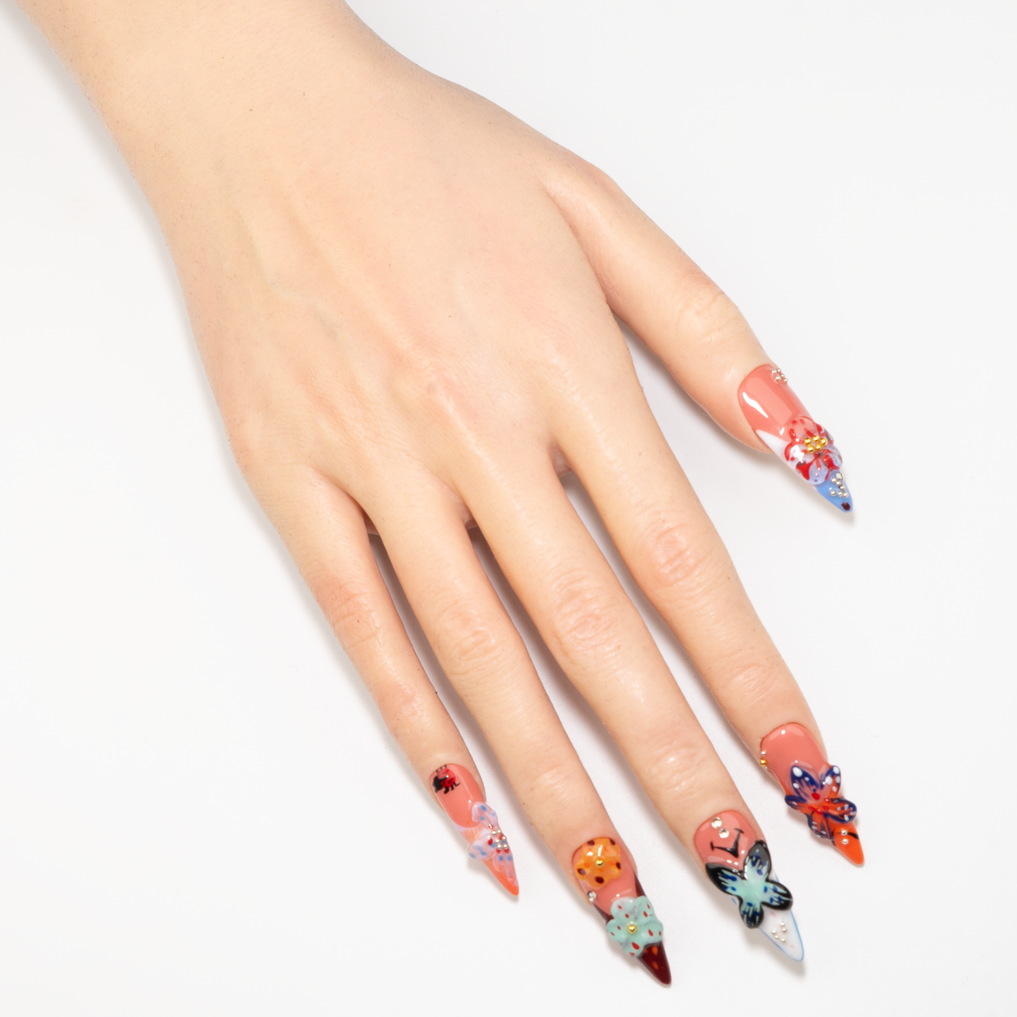 Handmade Floral Butterfly Crystal Fake Nails