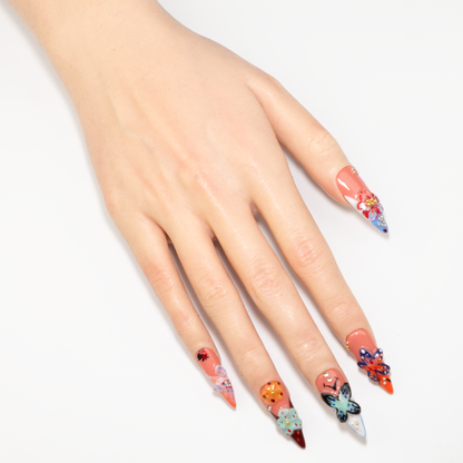 Handmade Floral Butterfly Crystal Fake Nails