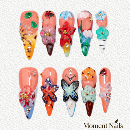 Handmade Floral Butterfly Crystal Fake Nails