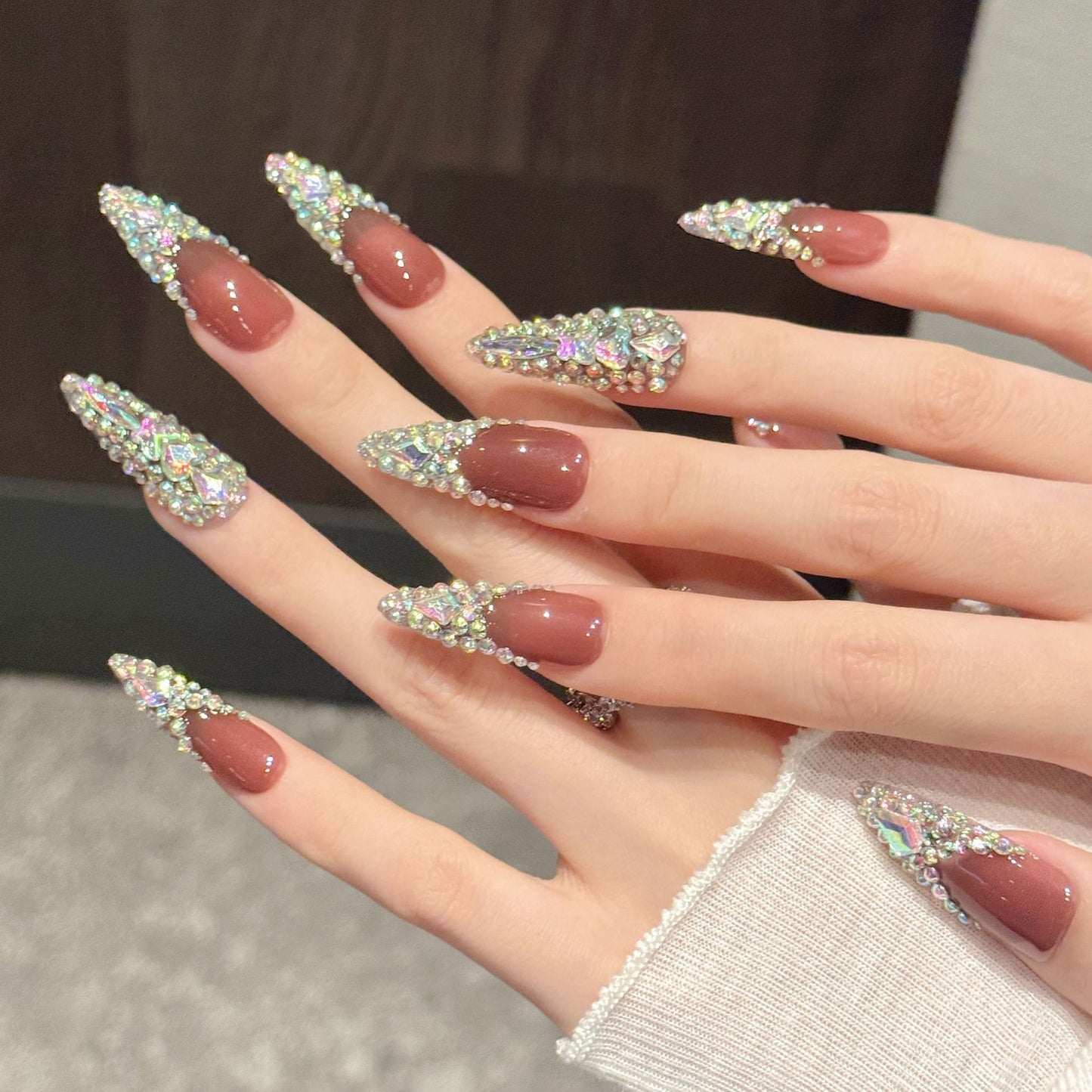 Pink Iridescent Gem Stiletto Press-On Nails
