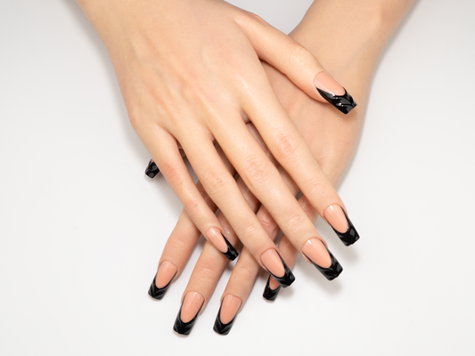 Minimalist Black V-French Press-On Nails | Nude Square