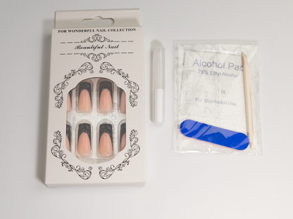 Minimalist Black V-French Press-On Nails | Nude Square