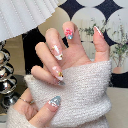 Seaside Short Almond Press-On Nails