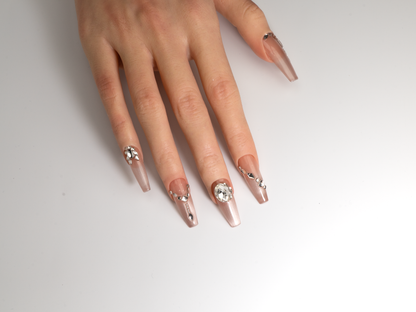 Nude Cat Eye Jewelry Press-On Nails | Long Handmade Fake Nails