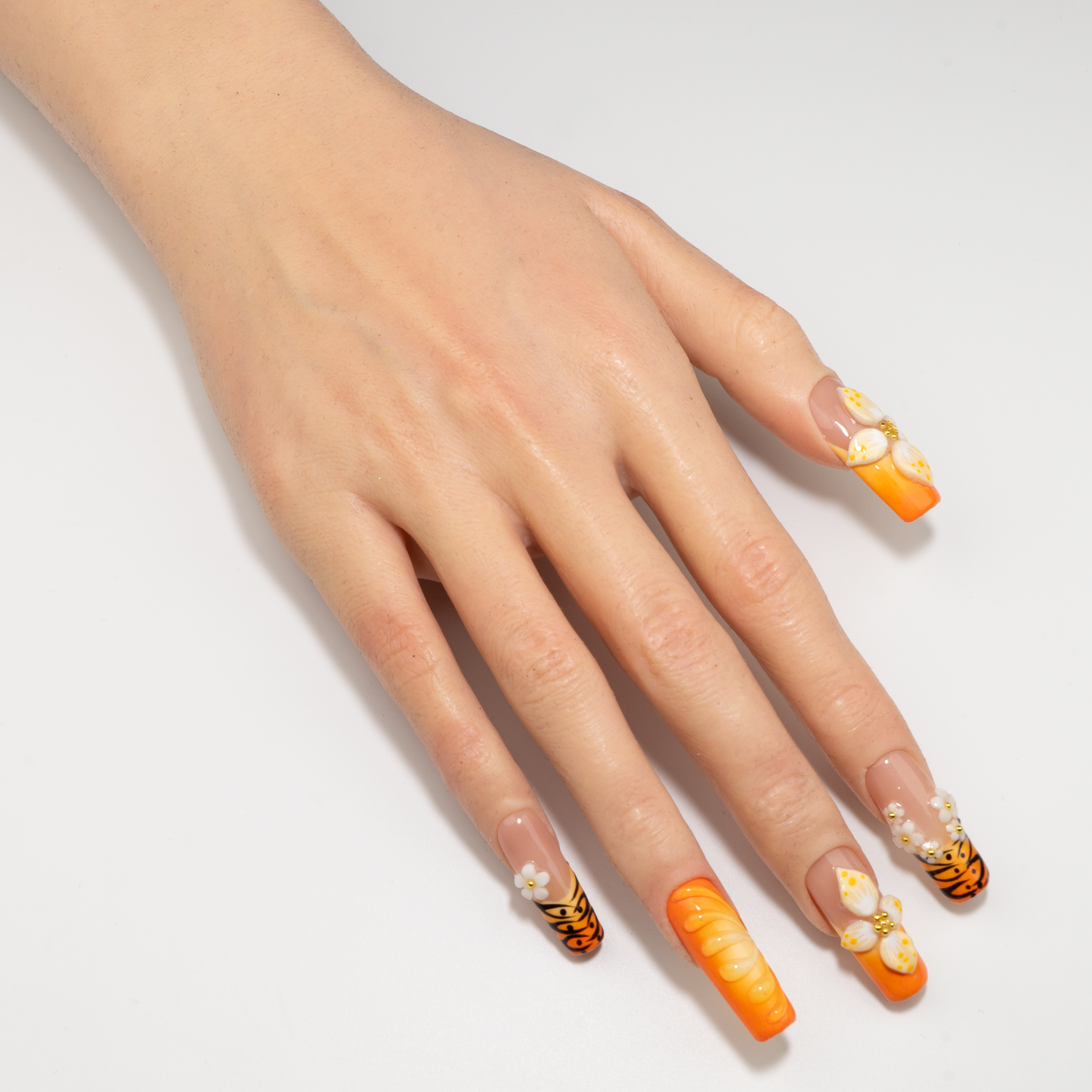 Orange Trapezoid Press-On Nails
