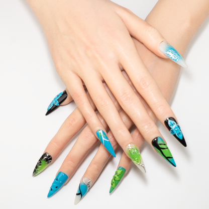Blue & Green 3D Butterfly  Press-On Nails