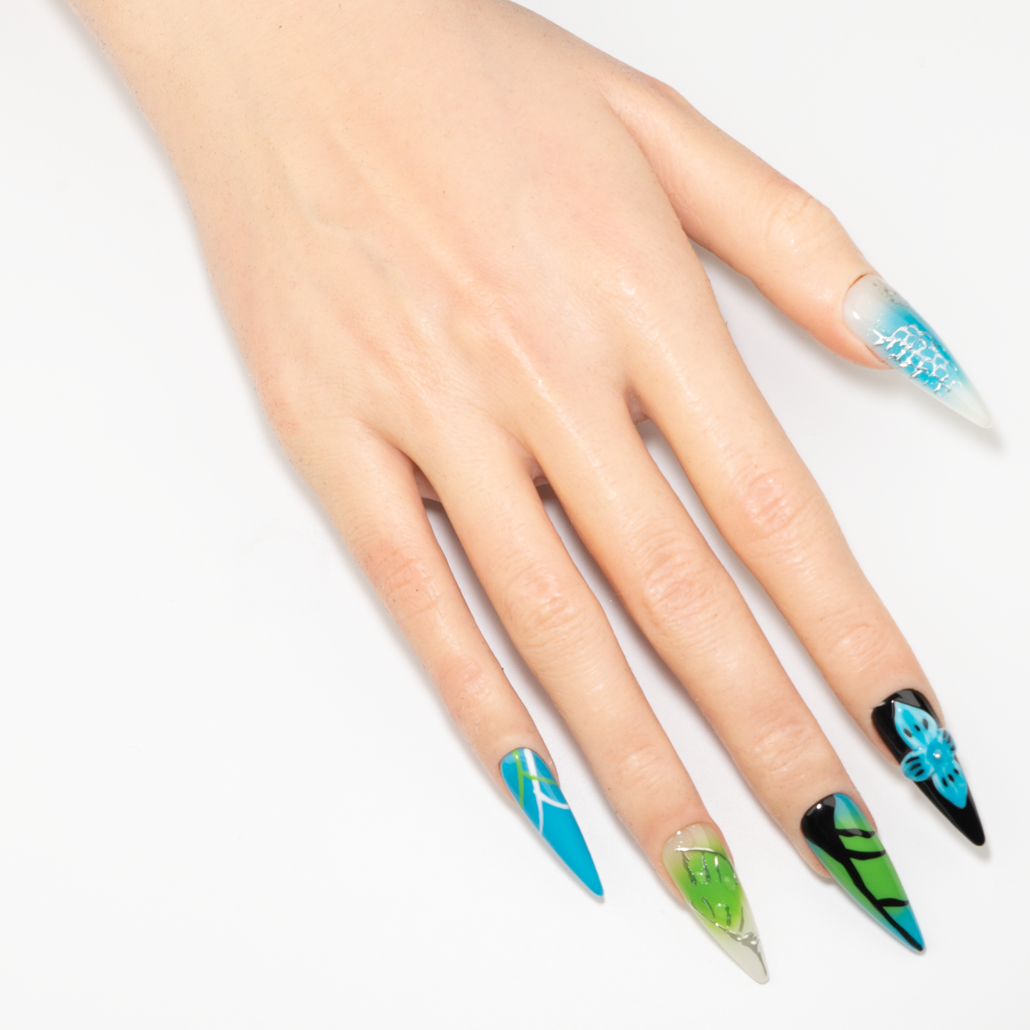 Blue & Green 3D Butterfly  Press-On Nails