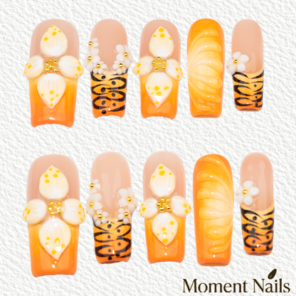 Orange Trapezoid Press-On Nails