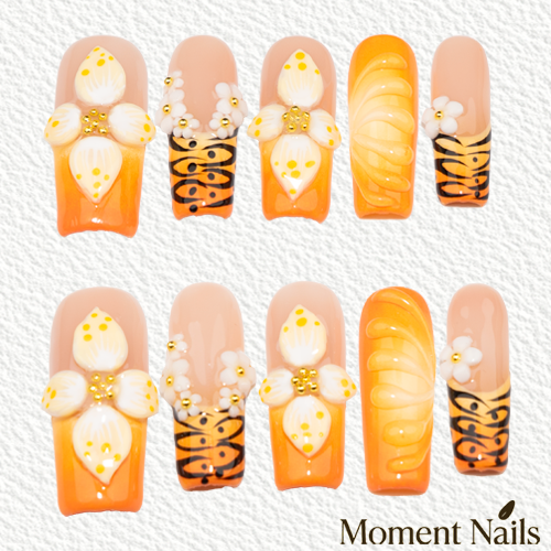 Orange Trapezoid Press-On Nails
