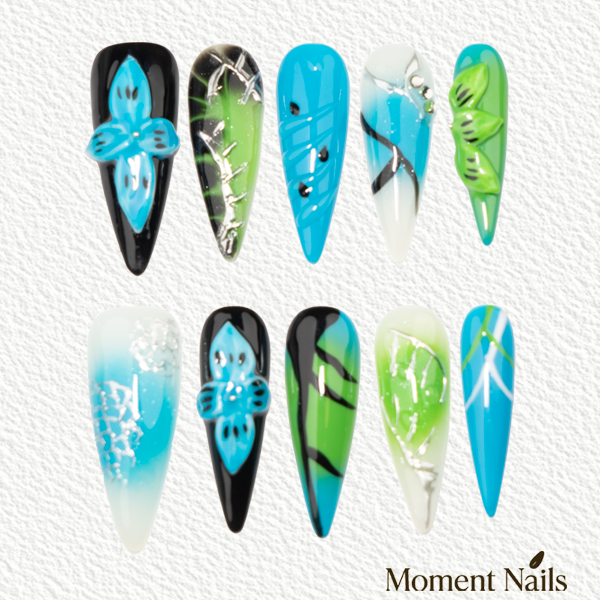 Blue & Green 3D Butterfly  Press-On Nails