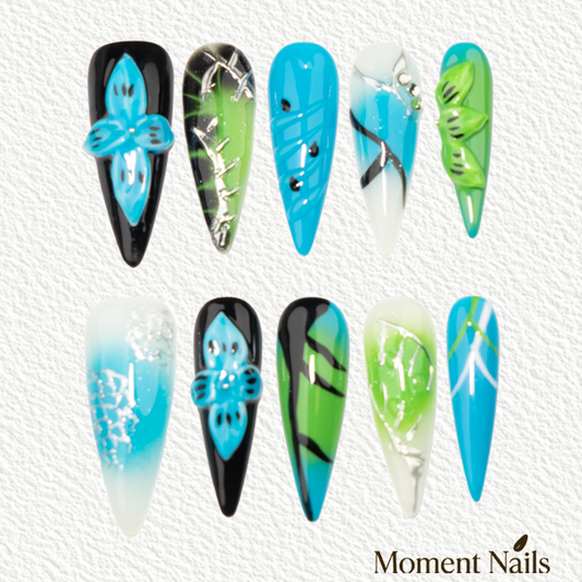 Blue & Green 3D Butterfly  Press-On Nails