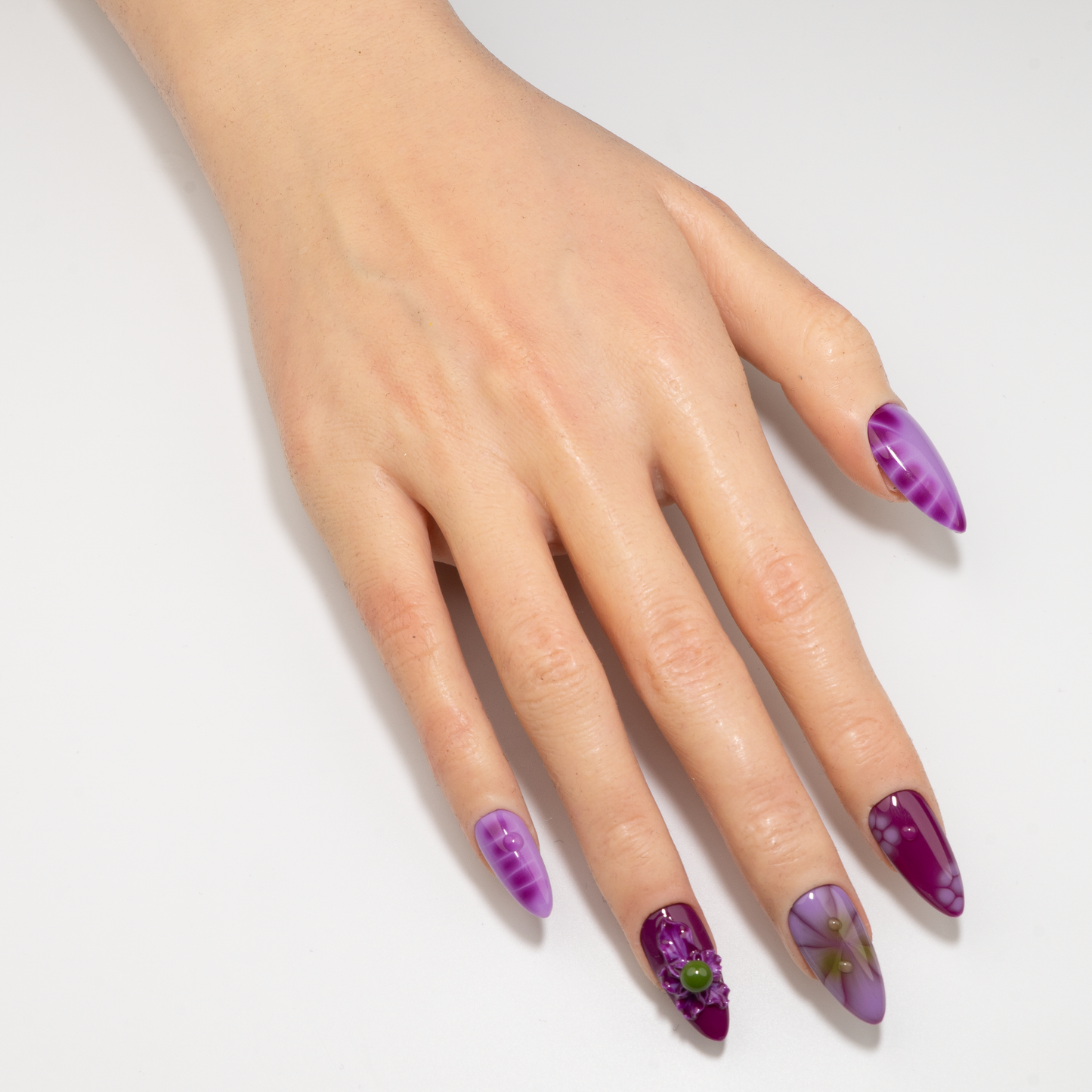 3D Flower Almond Press-On Nails