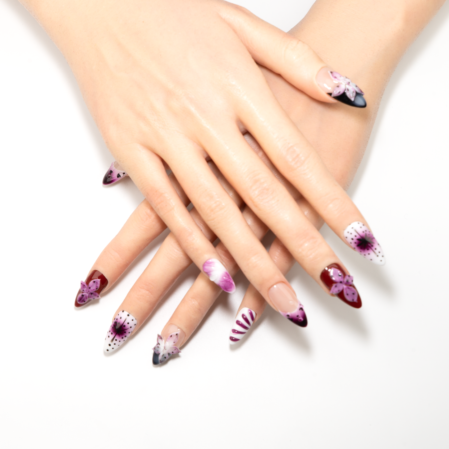 Purple & Burgundy Airbrush  Press-On Nails