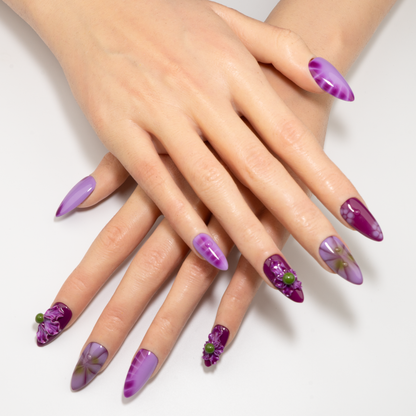 3D Flower Almond Press-On Nails