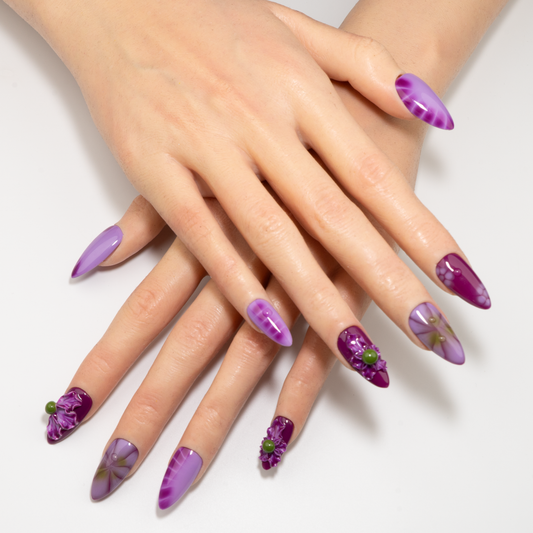 3D Flower Almond Press-On Nails