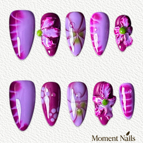 3D Flower Almond Press-On Nails