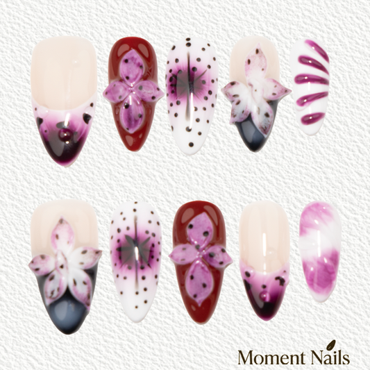 Purple & Burgundy Airbrush  Press-On Nails