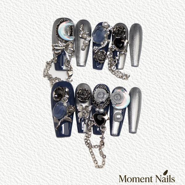 Vintage Cameo Rose Press-On Nails | Luxury Long Handmade Fake Nails