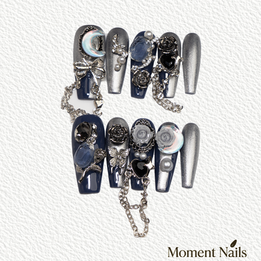 Vintage Cameo Rose Press-On Nails | Luxury Long Handmade Fake Nails