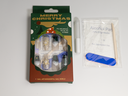 Festive Party Mix Press-On | 3D Snowflake Plaid Coffin Nails