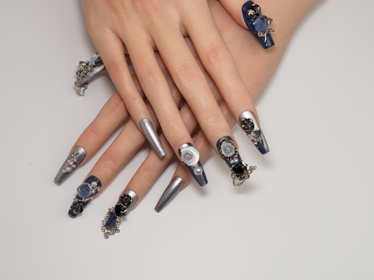 Vintage Cameo Rose Press-On Nails | Luxury Long Handmade Fake Nails