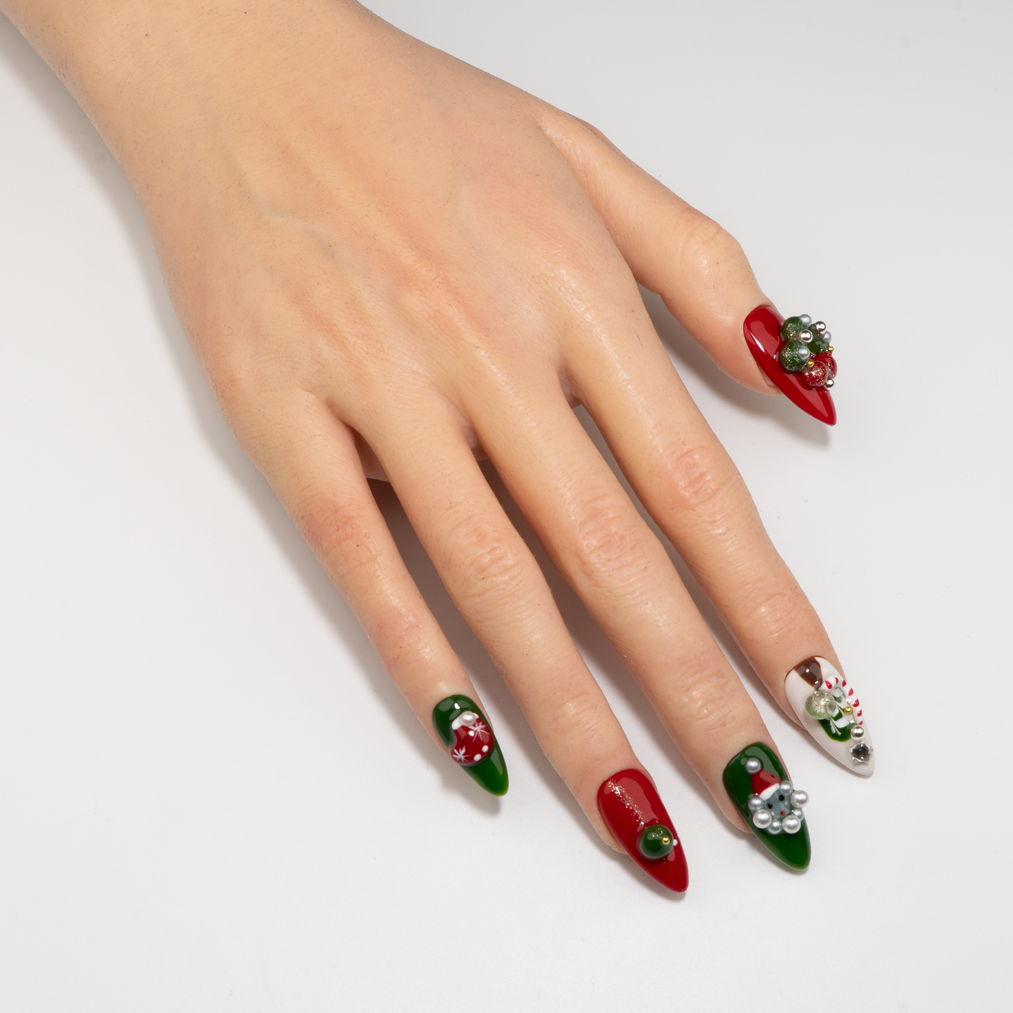 Christmas Almond Press-On Nails