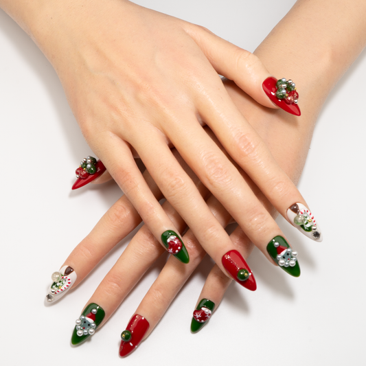 Christmas Almond Press-On Nails