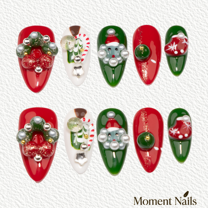 Christmas Almond Press-On Nails