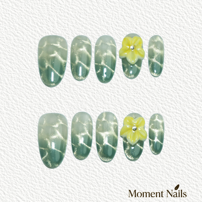 Lemon Sea Salt Press-On Nails | Handmade Yellow Green Ombre Oval