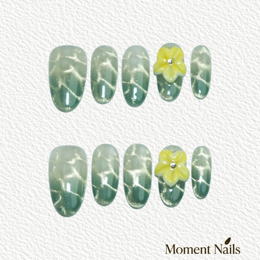Lemon Sea Salt Press-On Nails | Handmade Yellow Green Ombre Oval