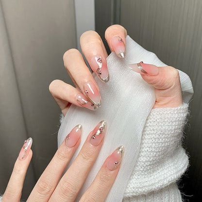 Pink Translucent Gold Wire Press-On Nails