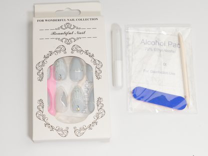 Ice Crystal Relief Press-Ons | Silver Glitter | Almond