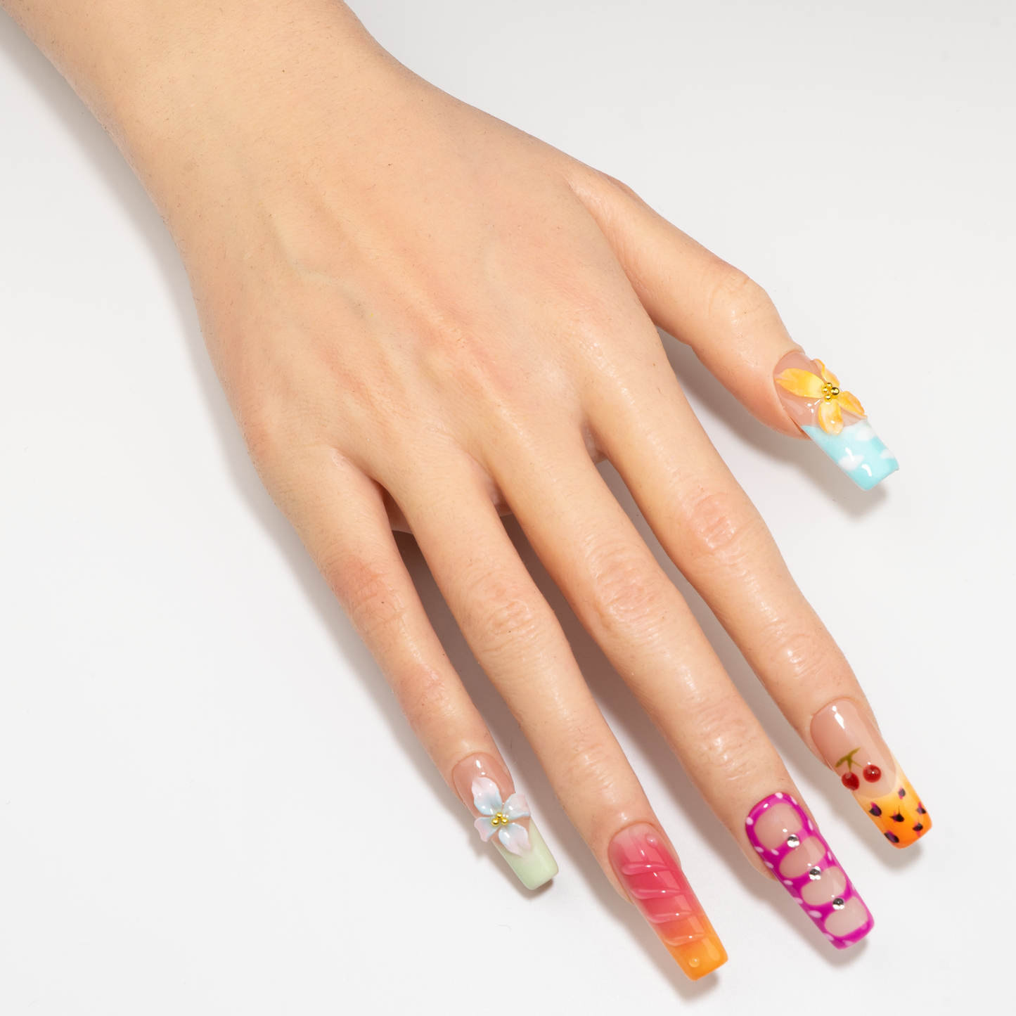 3D Flower Leopard Cherry  Press-On Nails