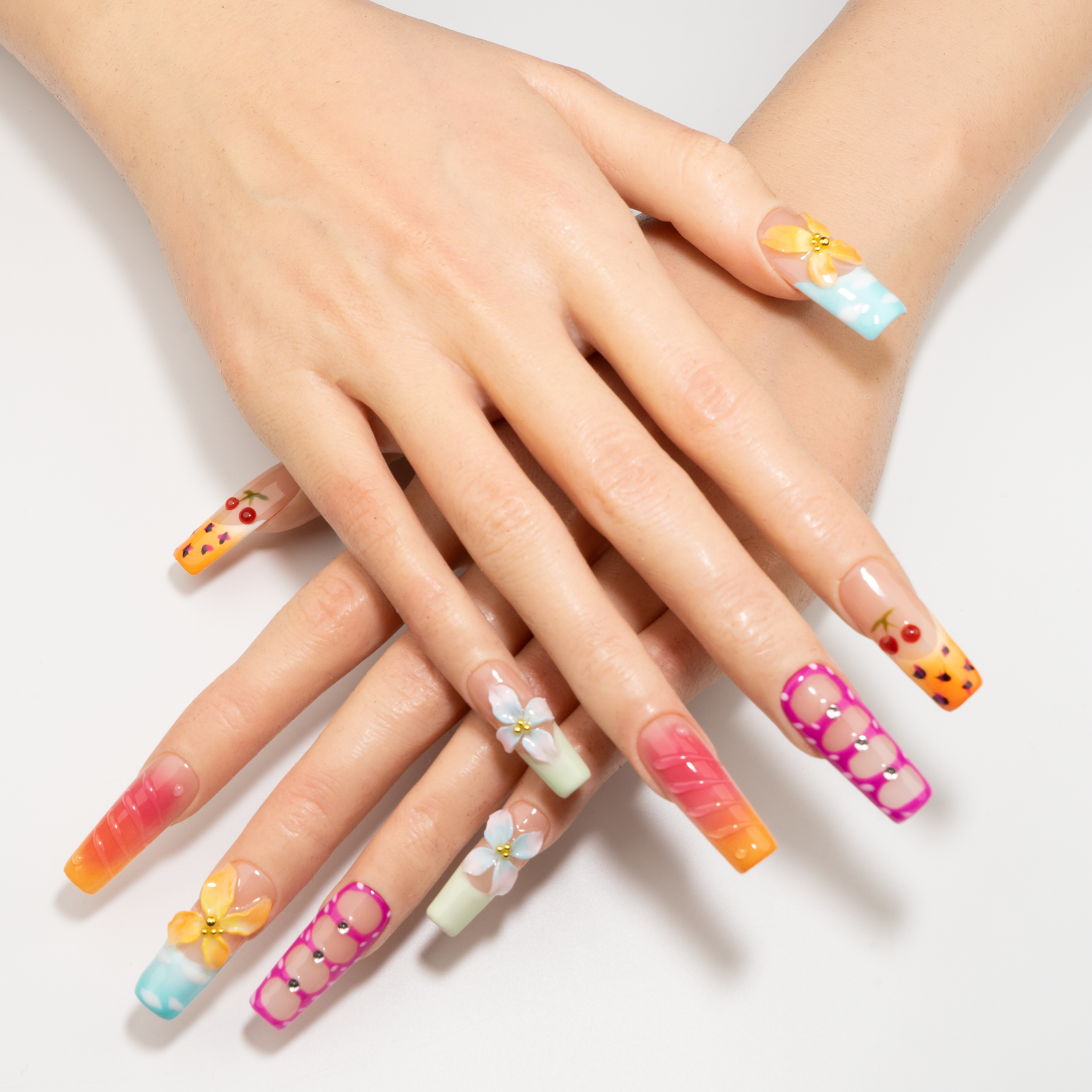 3D Flower Leopard Cherry  Press-On Nails