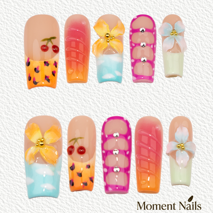 3D Flower Leopard Cherry  Press-On Nails