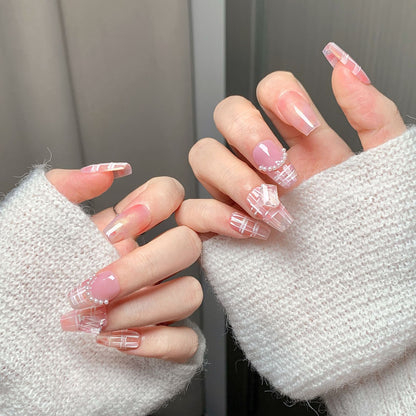 Pink Plaid  Trapezoid Press-On Nails