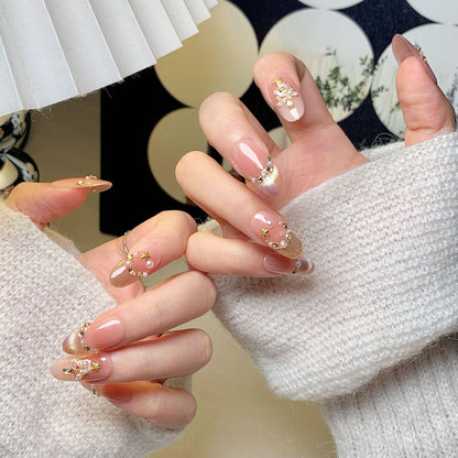 Peach-Orange Christmas Oval Press-On Nails